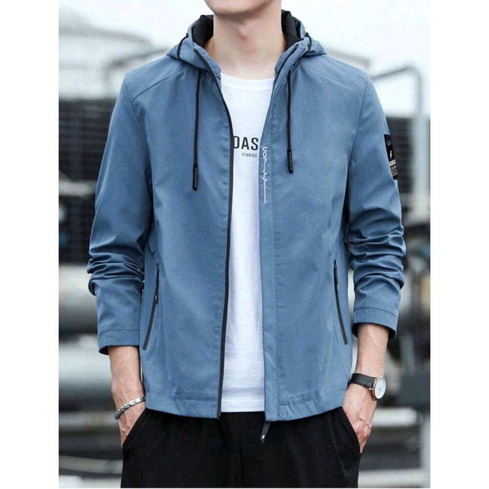 Blue Hooded Windbreaker Jacket Men’s XL Lightweight Outdoor Rain Coat